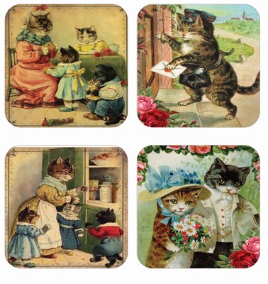 Coaster Set, Cat Coasters, Vintage Victorian Kittens, Cat Lover Gift